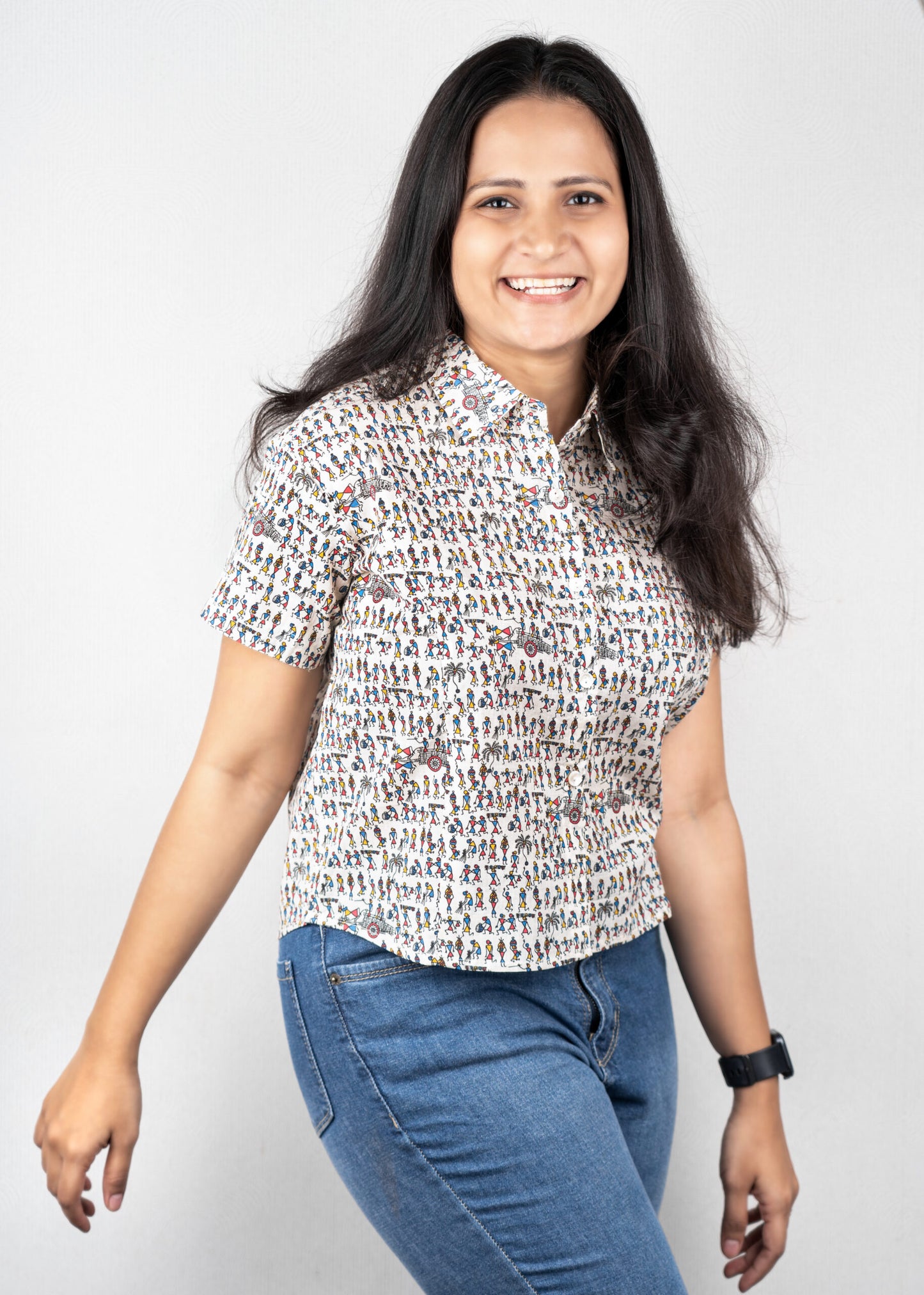 Warli Art Crop Shirt