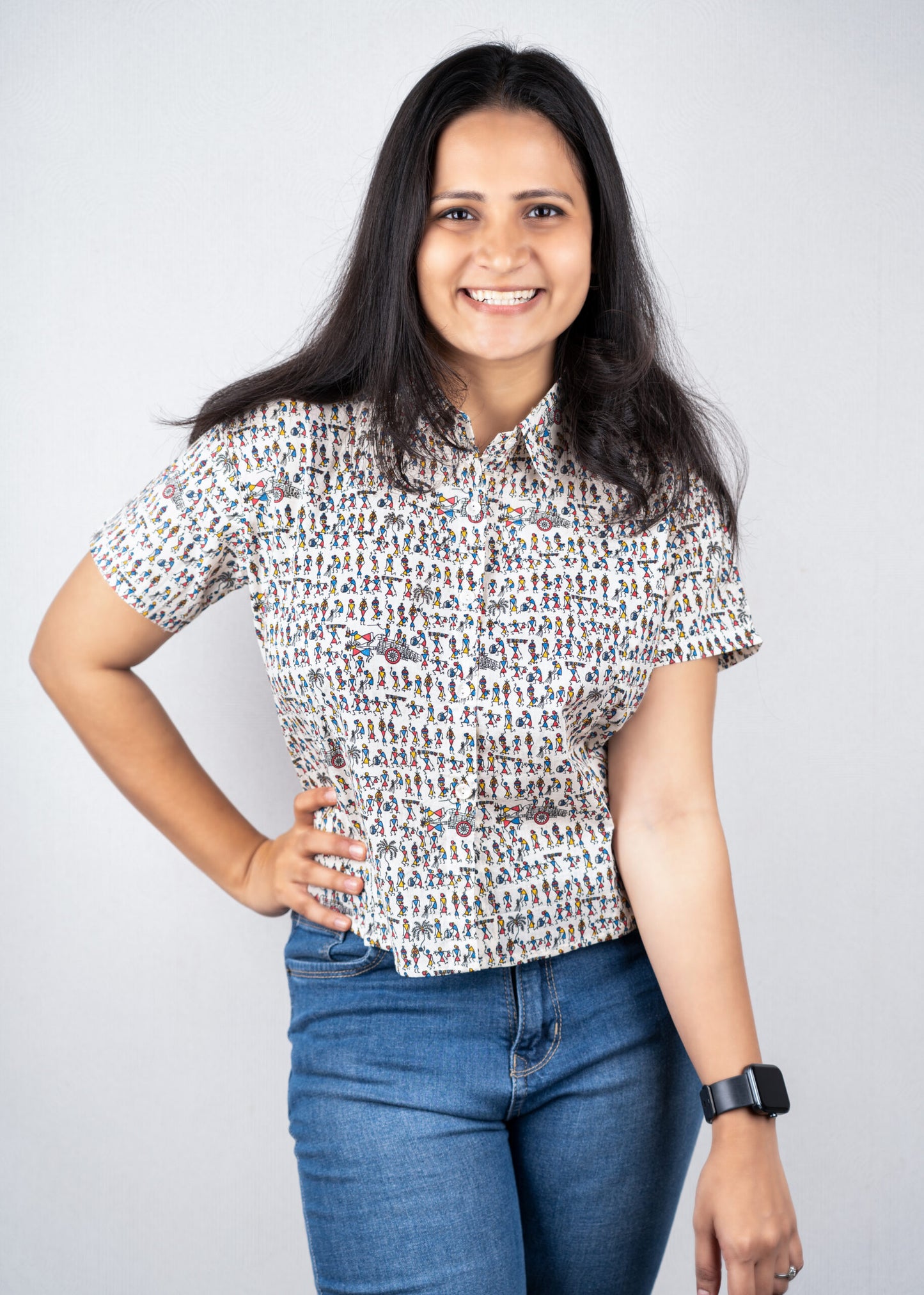 Warli Art Crop Shirt