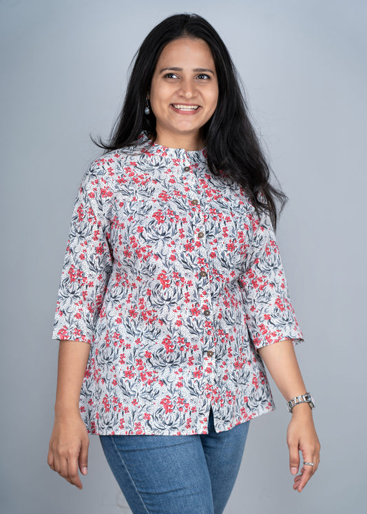 White Floral Printed Shirt