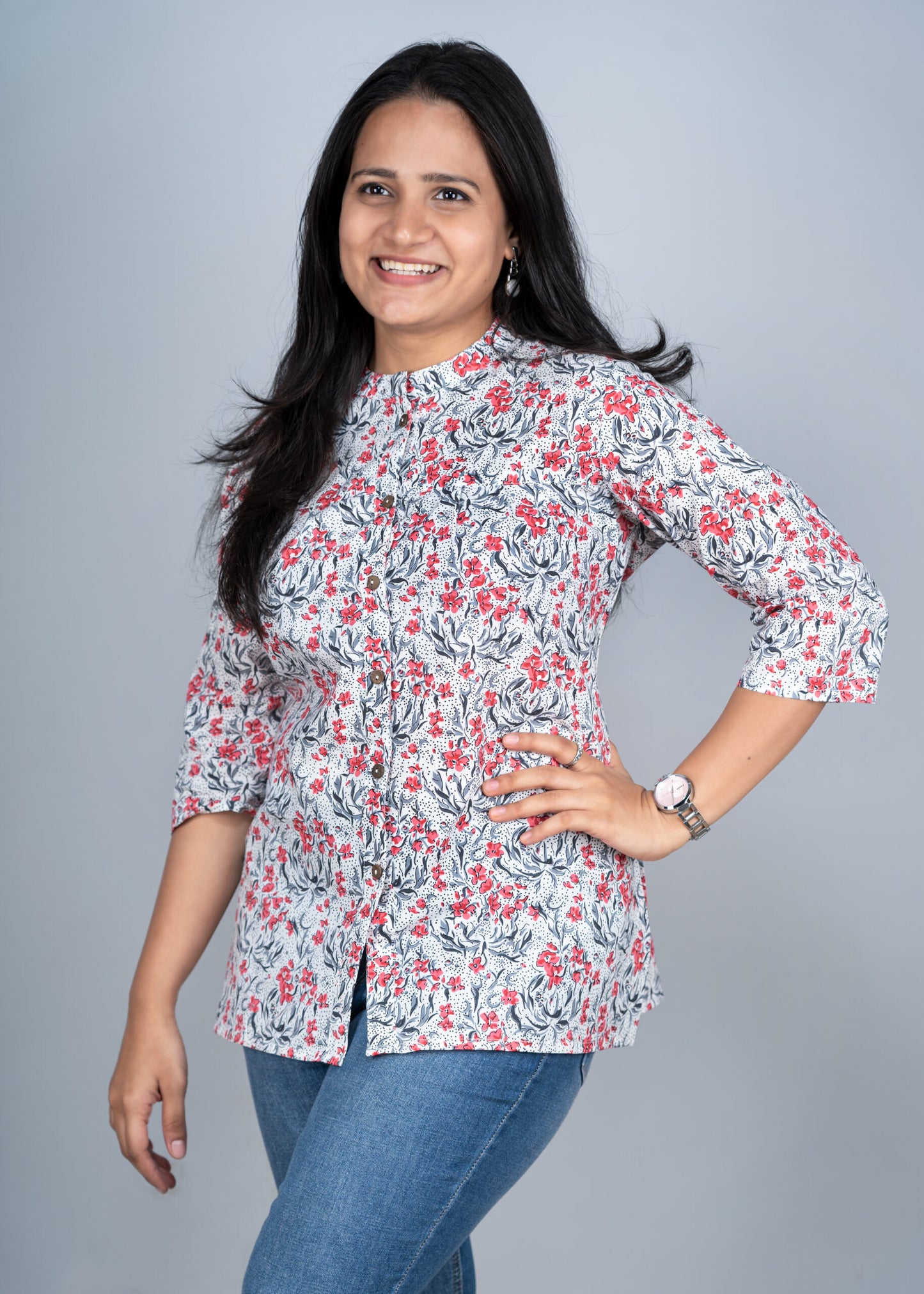 White Floral Printed Shirt