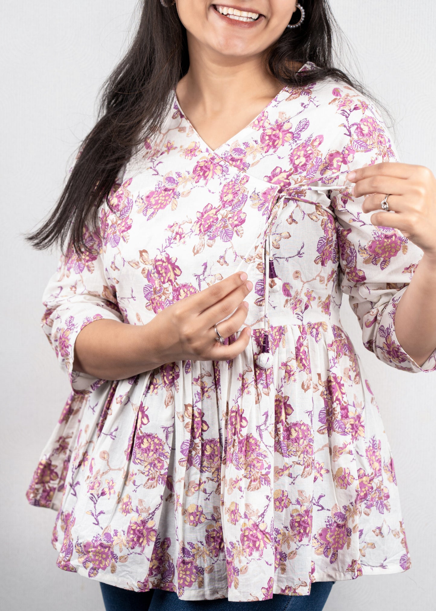 White Floral Angarkha Top