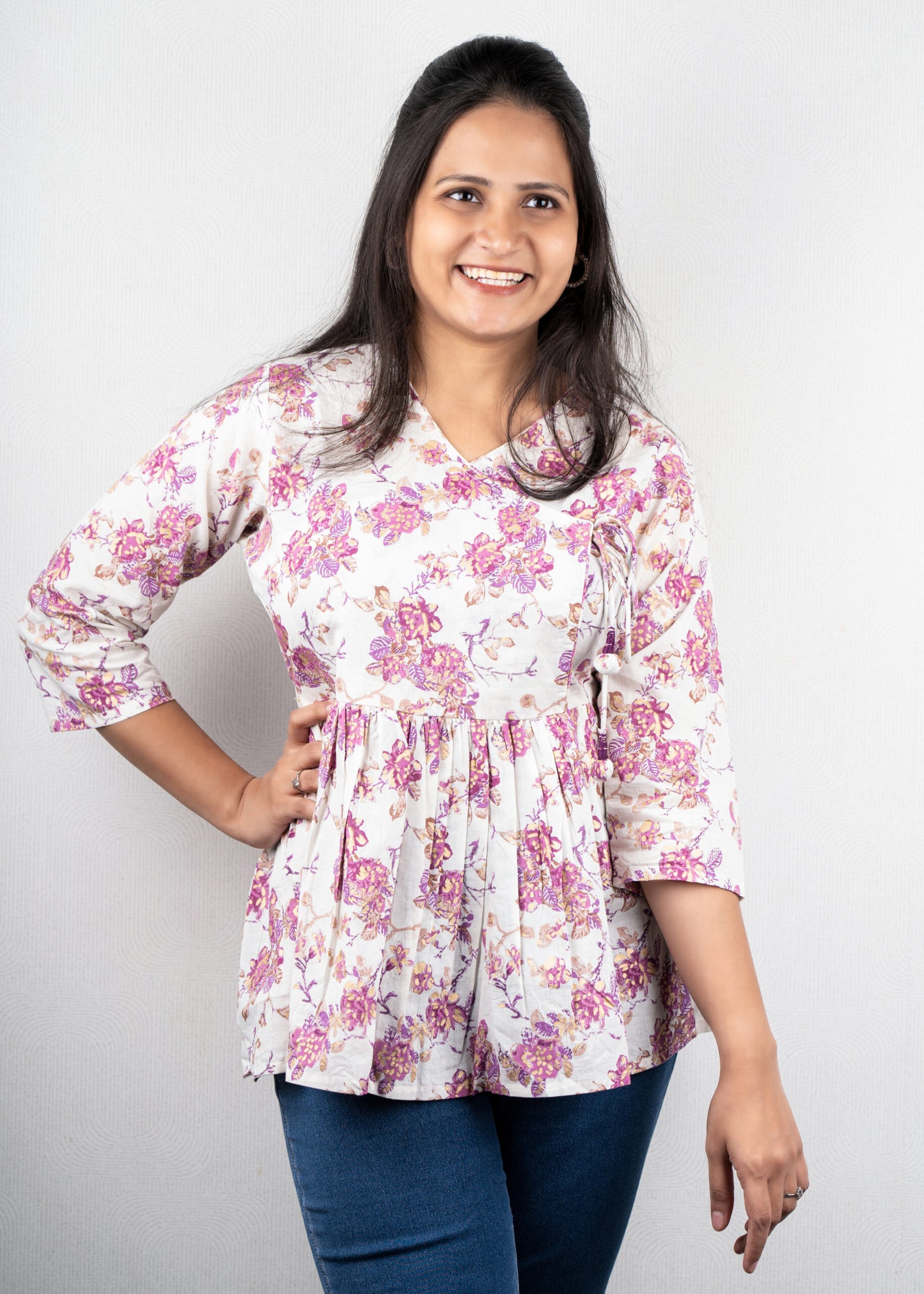 White Floral Angarkha Top