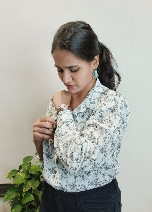 White Leaf Print Shirt