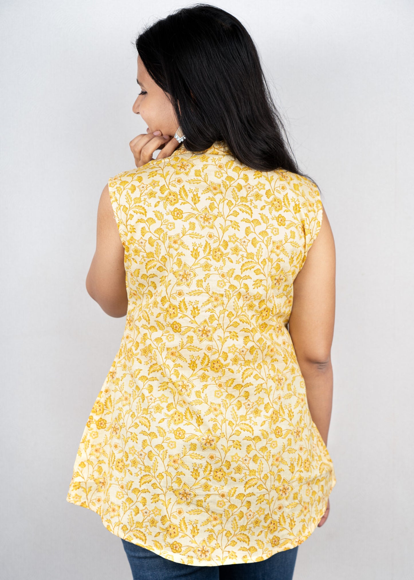 Yellow floral pintex short kurta