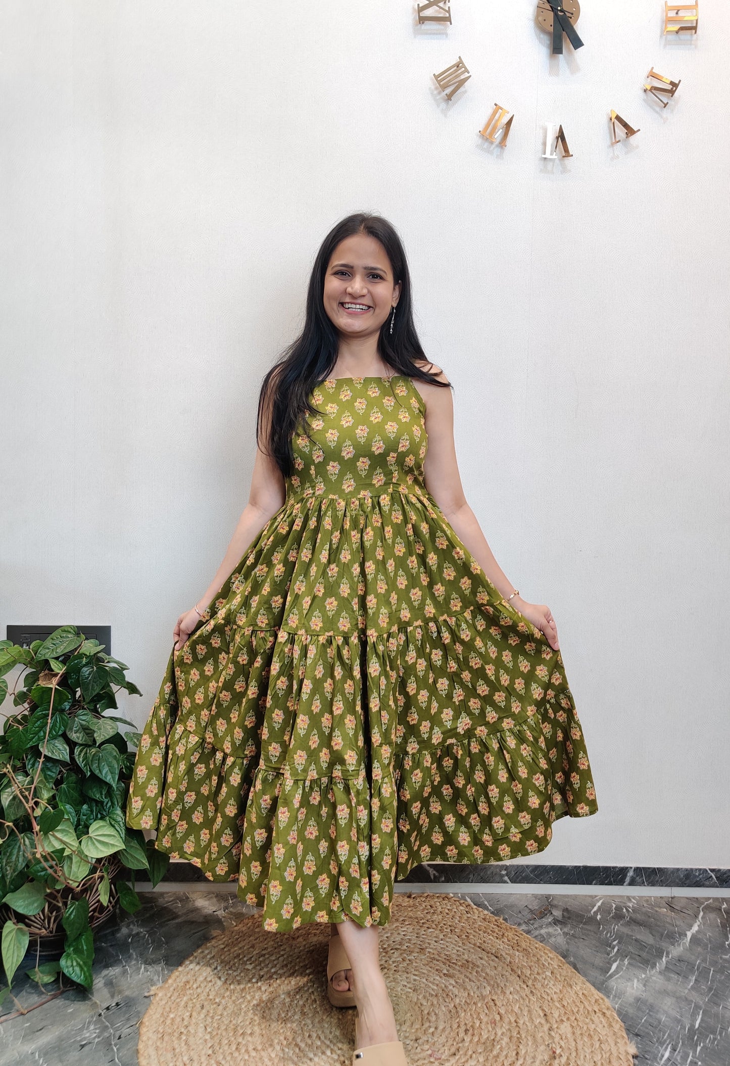 "Ziya" Floral Cotton Dress with Printed Jacket