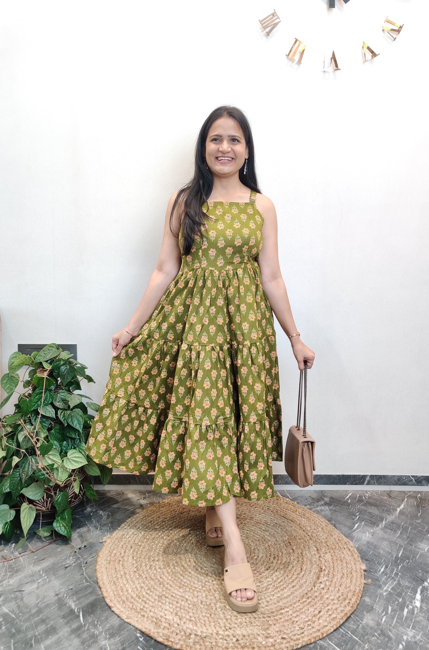 "Ziya" Floral Cotton Dress with Printed Jacket