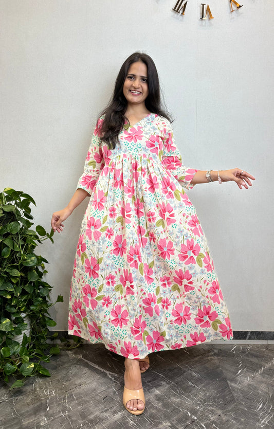 "Zoya" Floral Printed Pure Cotton Kurta cum Dress
